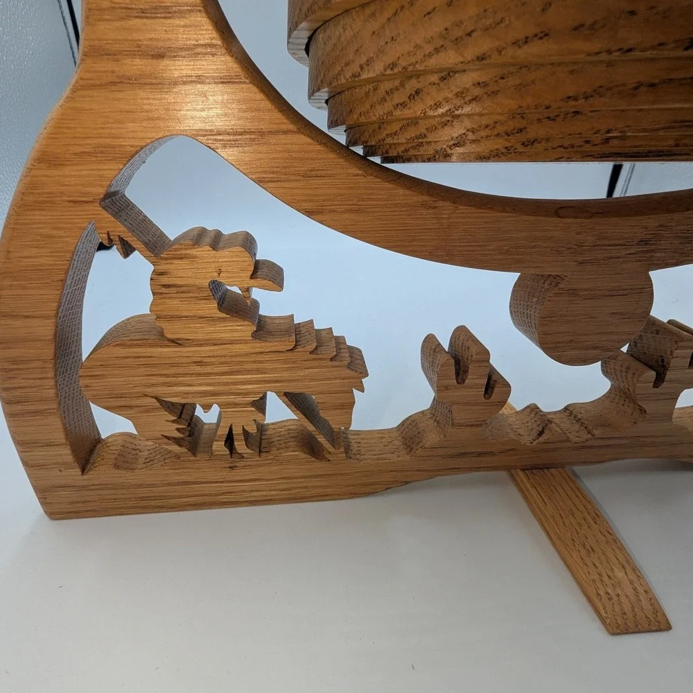 Unbranded Collapsible Wood Fruit Basket Brown Oak Western Bronco Design OS
